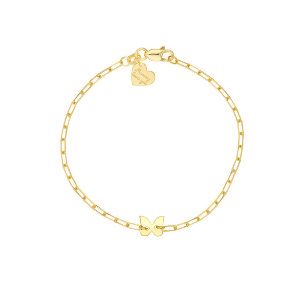 14K Yellow Gold Paperclip Link Butterfly Bracelet