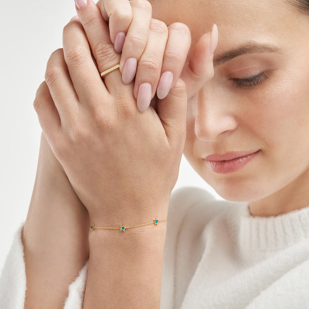 14k Yellow Gold Turquoise Enamel Star Bracelet