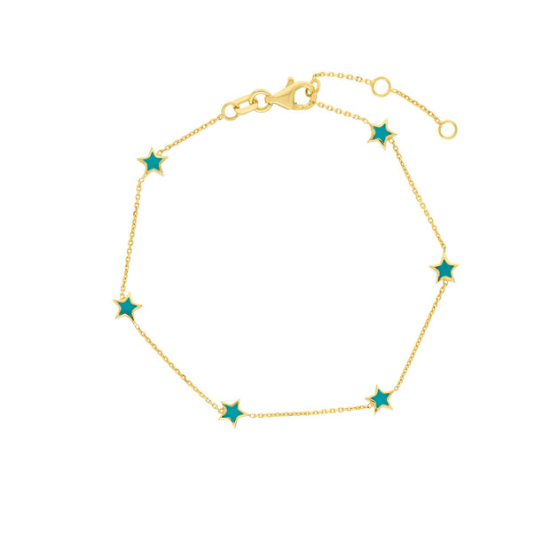 14k Yellow Gold Turquoise Enamel Star Bracelet