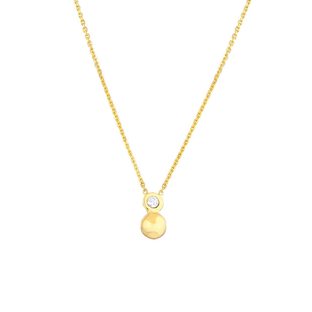 14k Yellow Gold Diamond Bezel Bead Necklace