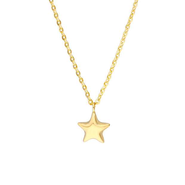 14K Yellow Gold Mini Puff Star Necklace