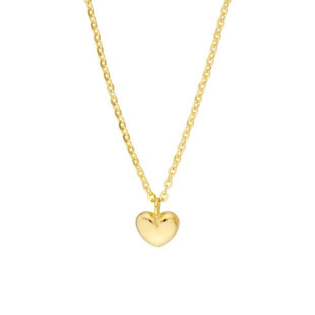 14K Yellow Gold Mini Puff Heart Necklace