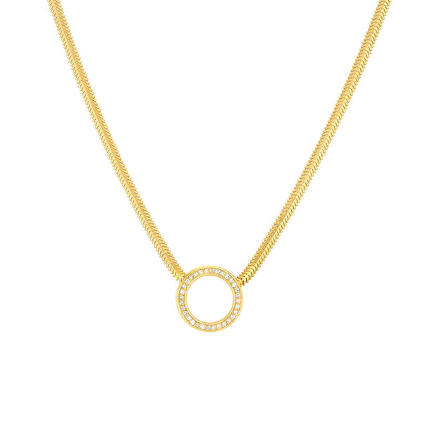 14k Yellow Gold Diamond Circle Snake Necklace