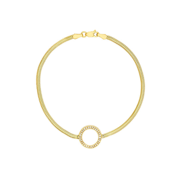 14k Yellow Gold Diamond Circle Snake Bracelet