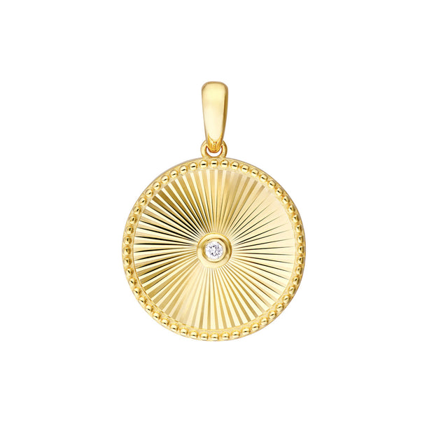 14k Yellow Gold Ribbed Circle Pendant