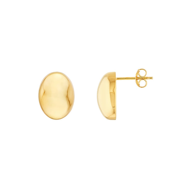 14k Yellow Gold Puff Oval Stud Earrings