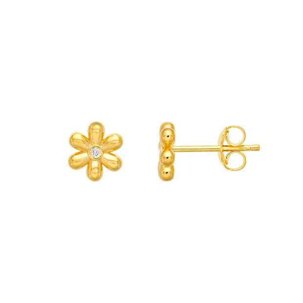 14k Yellow Gold Flower Stud Earrings with Diamond