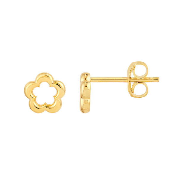 14k Yellow Gold Open Flower Stud Earrings