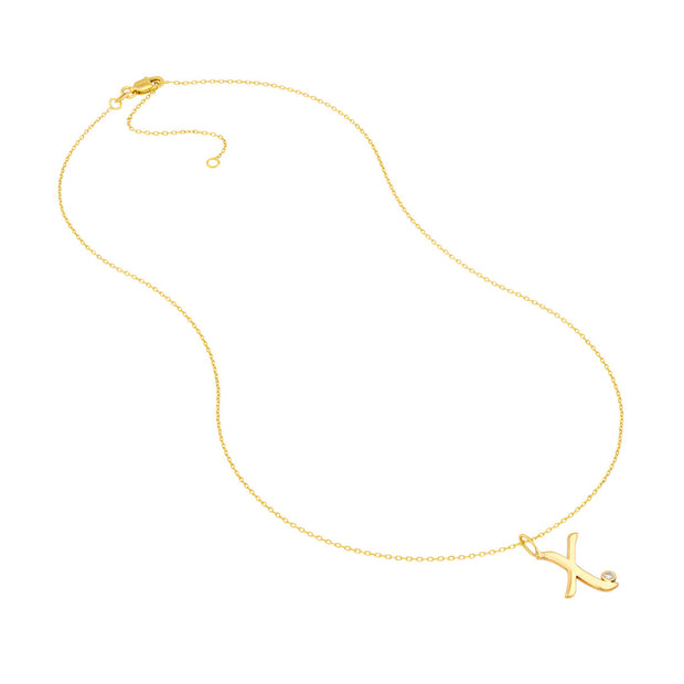 14k Gold Beze Set Diamond Initial Necklace - Script Font