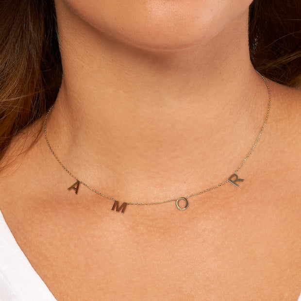 14k Yellow Gold Station Letter Necklace
