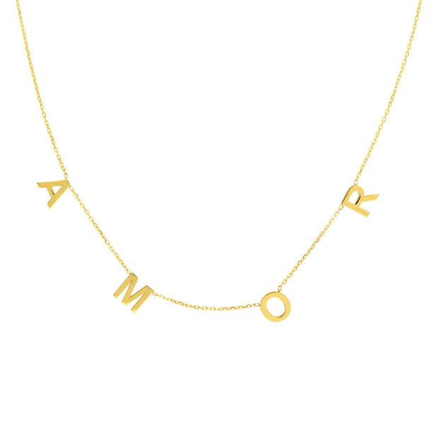14k Yellow Gold Station Letter Necklace