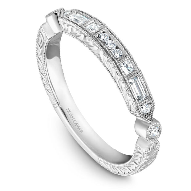 Noam Carver Diamond Wedding Band with Mixed Diamonds and Milgrain Details - STC1-4E