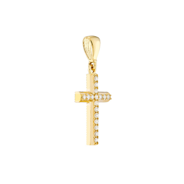 14k Yellow Gold Mini Diamond Cross Pendant, 0.10TCW