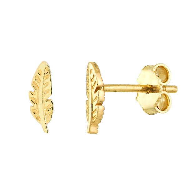 14k Yellow Gold Feather Stud Earrings