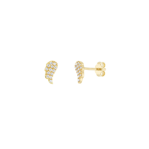 14k Yellow Gold Diamond Pave Mini Angel Wing Earrings