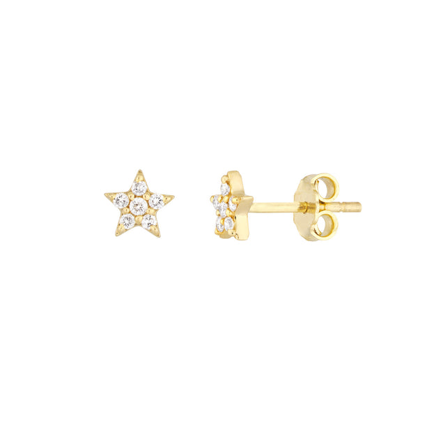 14k Yellow Gold Mini Diamond Star Earrings