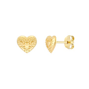 14k Yellow Gold Carved Heart Studs