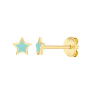 14k Yellow Gold Turquoise Enamel Star Stud Earrings