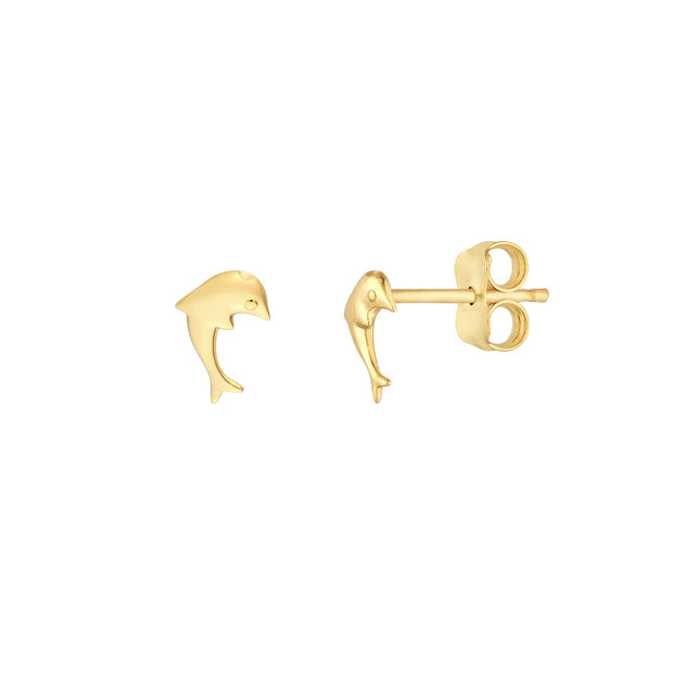 14k Yellow Gold Dolphin Stud Earrings