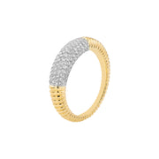 14k Two Tone Diamond Pave Ribbed Dome Ring