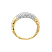 14k Two Tone Diamond Pave Ribbed Dome Ring