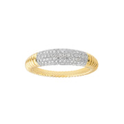 14k Two Tone Diamond Pave Ribbed Dome Ring