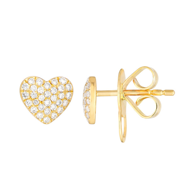 14k Yellow Gold Diamond Pave Heart Earrings, .20ctw