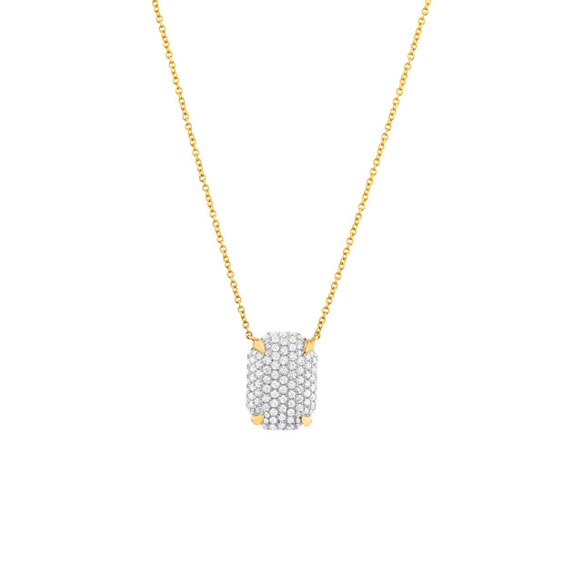 14k Two Tone Diamond Pave Rectangle Pendant Necklace