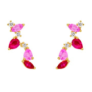 14k Yellow Gold Ruby and Sapphire Blossom Earrings