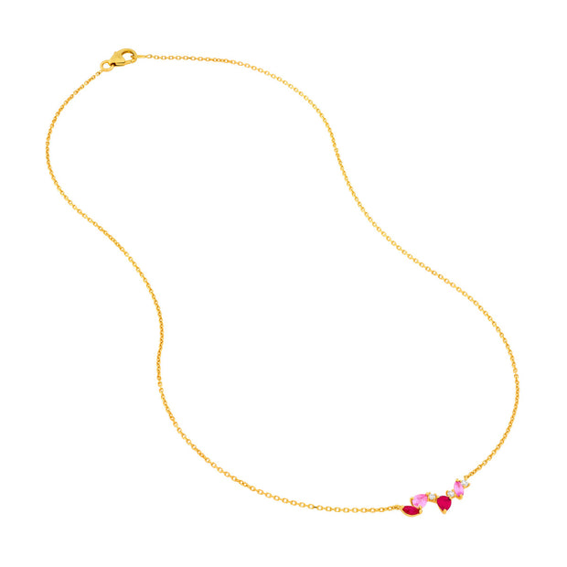 14k Yellow Gold Ruby and Sapphire Blossom Necklace