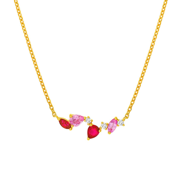 14k Yellow Gold Ruby and Sapphire Blossom Necklace