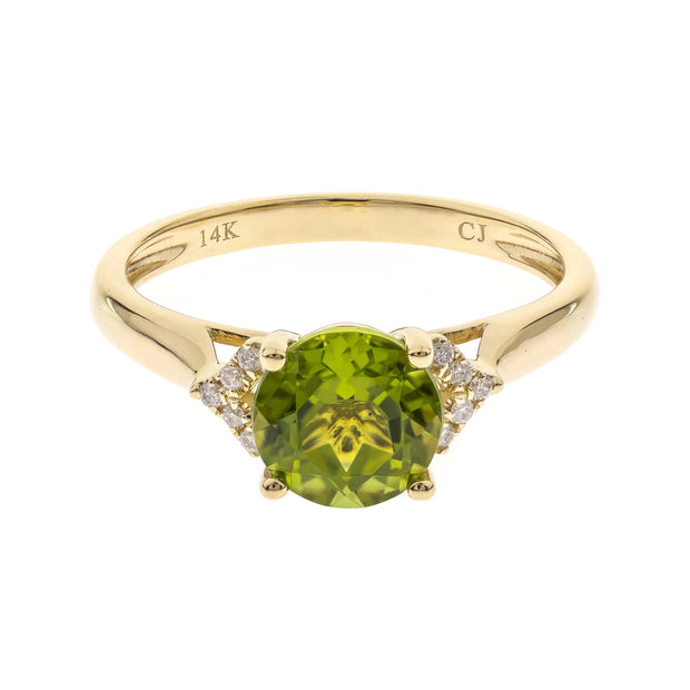 14k Yellow Gold Peridot and Diamond Ring