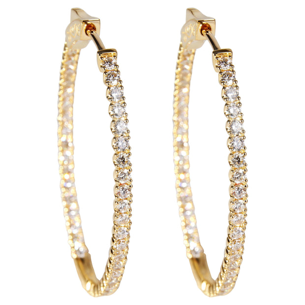 14k Yellow Gold Oval Inside Out Diamond Hoops, .88ctw