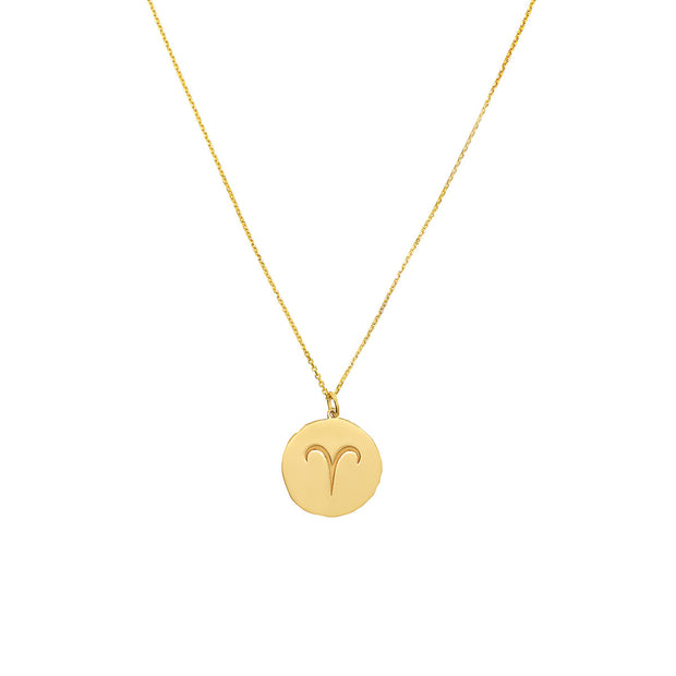 14k Gold Zodiac Disc Pendant Necklace