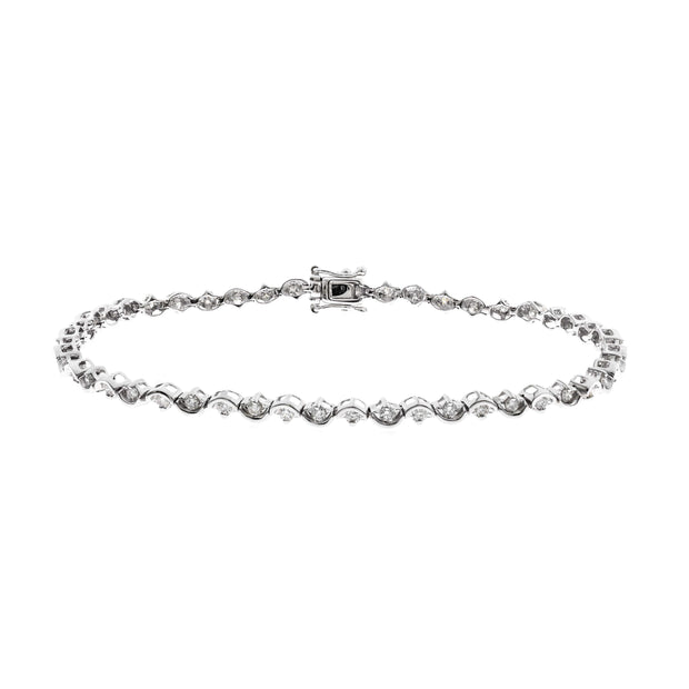 14k White Gold Diamond Wave Bracelet, 1.10CTW