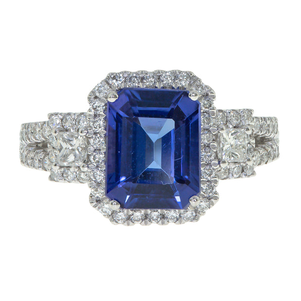 18k White Gold Tanzanite and Diamond Ring