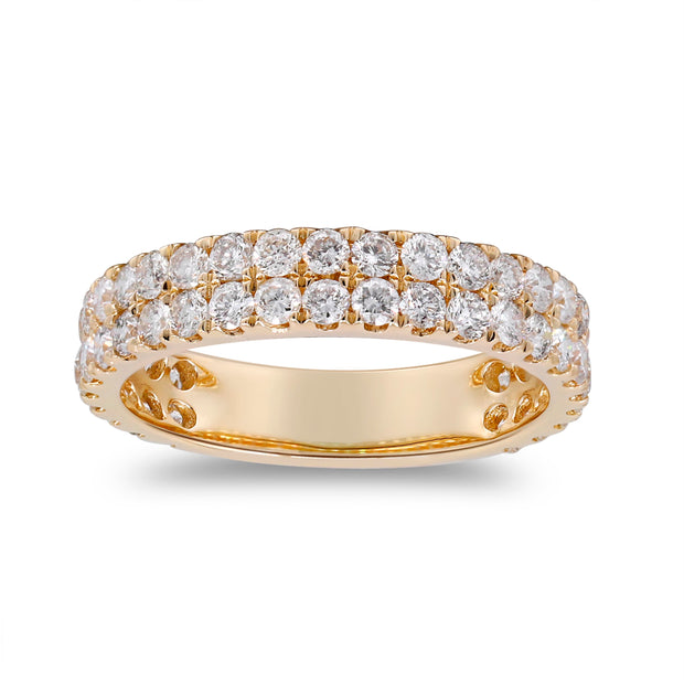 14k Yellow Gold Two Row 3/4 Eternity Diamond Ring