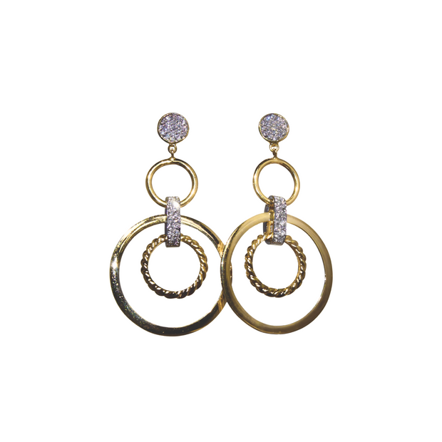 14k Yellow Gold Pave Diamond Dangle Earrings