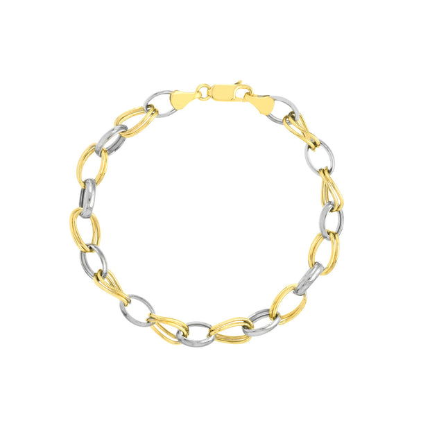 14k Yellow and White Gold Wavy Oval Link Bracelet