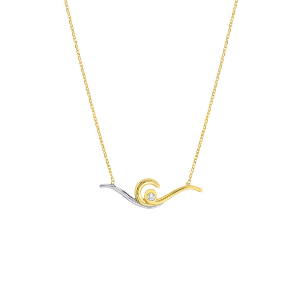 14kt Yellow and White Gold Moon with Diamond Accent Necklace