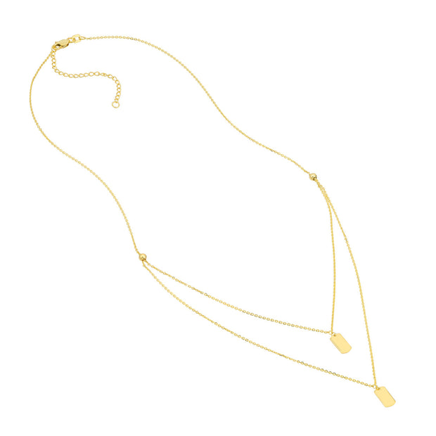 14k Yellow Gold Layered Dog Tag Necklace