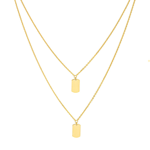 14k Yellow Gold Layered Dog Tag Necklace