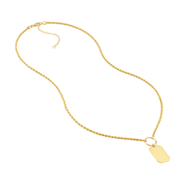 14k Yellow Gold Dog Tag Necklace