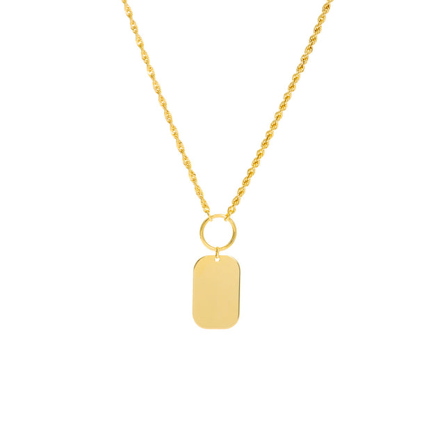 14k Yellow Gold Dog Tag Necklace