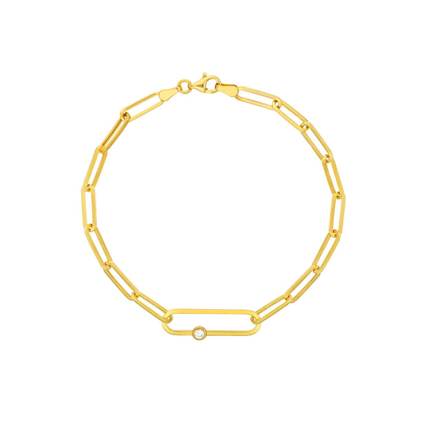 14kt Yellow Gold Paperclip Link Bracelet with Diamond Accent, 0.05TCW