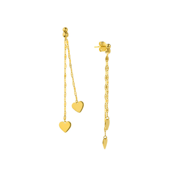 14k Yellow Gold Dangling Heart Earrings