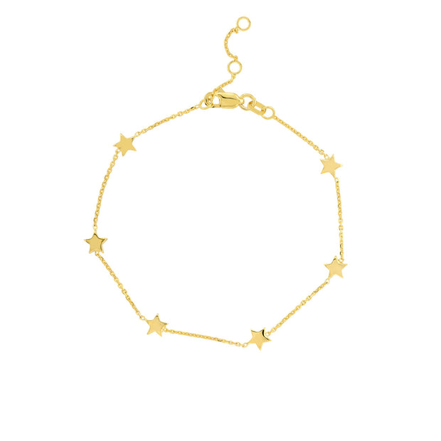 14k Yellow Gold Star Station Bracelet