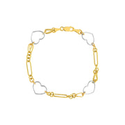 14k Yellow and White Gold Heart Link Bracelet