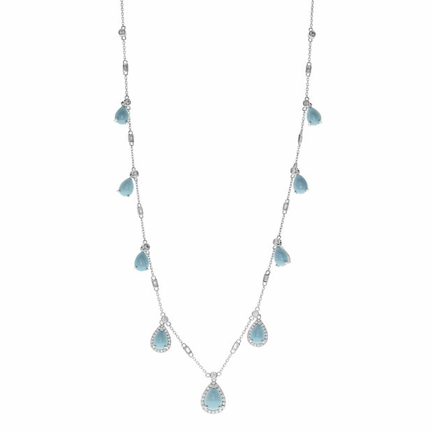 14k White Gold Pear Cut Aquamarine and Diamond Necklace