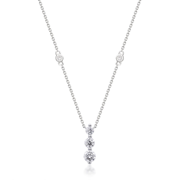 14k White Gold Diamond Drop Pendant Necklace